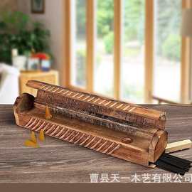 新款木质线香炉翻盖式镂空卧香盒家用禅意檀香盒熏香盒香薰炉香插