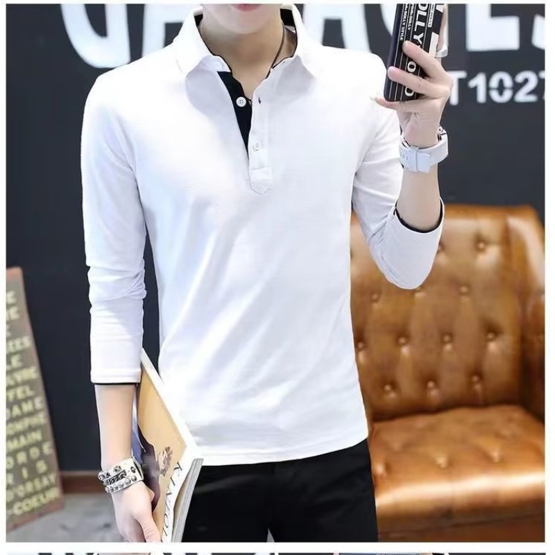 Camisa de Polo de manga larga Camiseta de solapa de los hombres tendencia líder Paul casual Slim primavera y otoño camisa de fondo superior transfronteriza