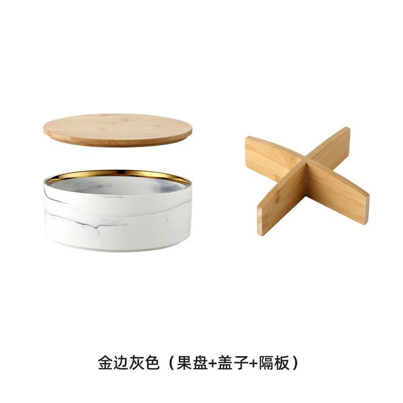 Caja de caramelo de roble de madera hogar sala de estar mesa de café plato de fruta seca de cerámica con tapa Internet Celebrity Snack plato de fruta