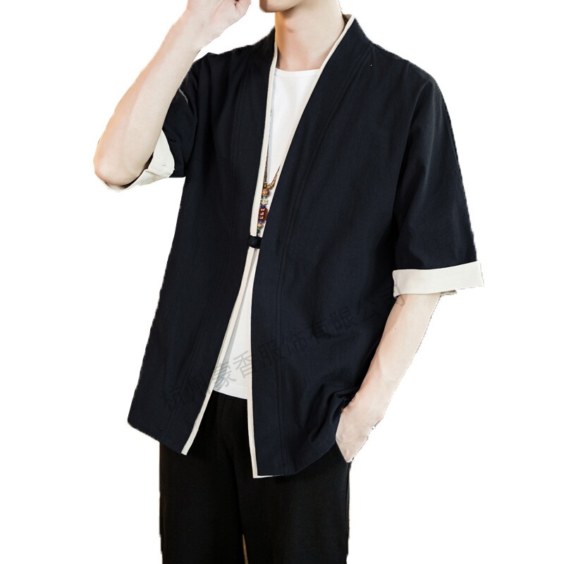 New men's jacket in Chinese style, five-quarter sleeve Tang suit, Japanese-style loose-fitting button-up cardigan, men's robe and kimono wholesale