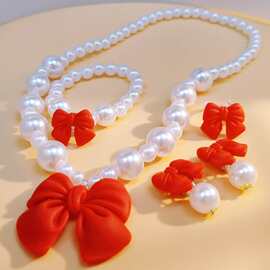 儿童项链套装可爱蝴蝶结珍珠项链女孩首饰品学生礼品