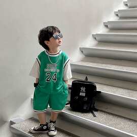 炸街运动2026儿童夏装男宝夏季男童篮球服套装两件套新款宽松痞帅