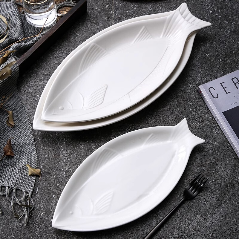 Ceramic Large Fish Plate Tableware Household Hotel Large Ceramic Steamed Fish Plate Pure White Pearl Fish Plate Ceramic Large Fish Plate Tableware Household Hotel Large Ceramic Steamed Fish Plate Pure White Pearl Fish Plate