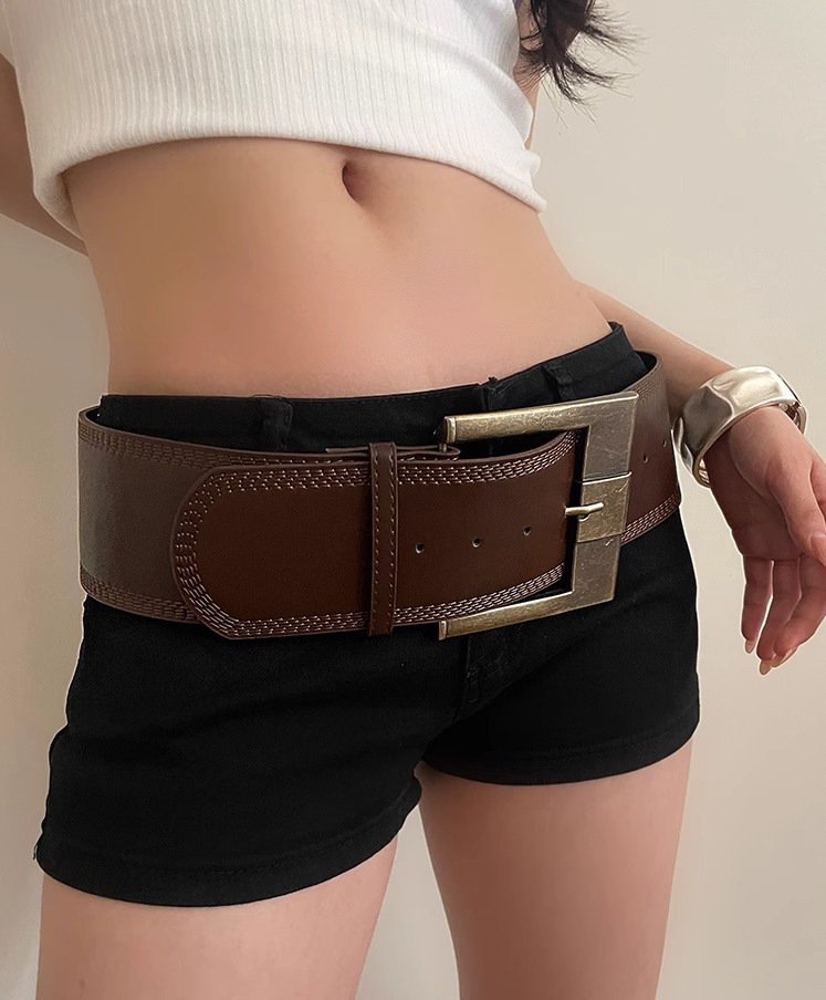 Nuova cintura larga in stile retrò Maillard per le donne, vita stretta per snellire, abbinata al temperamento della gonna, cintura di alta qualità in stile American Spicy Girl_voghion.com