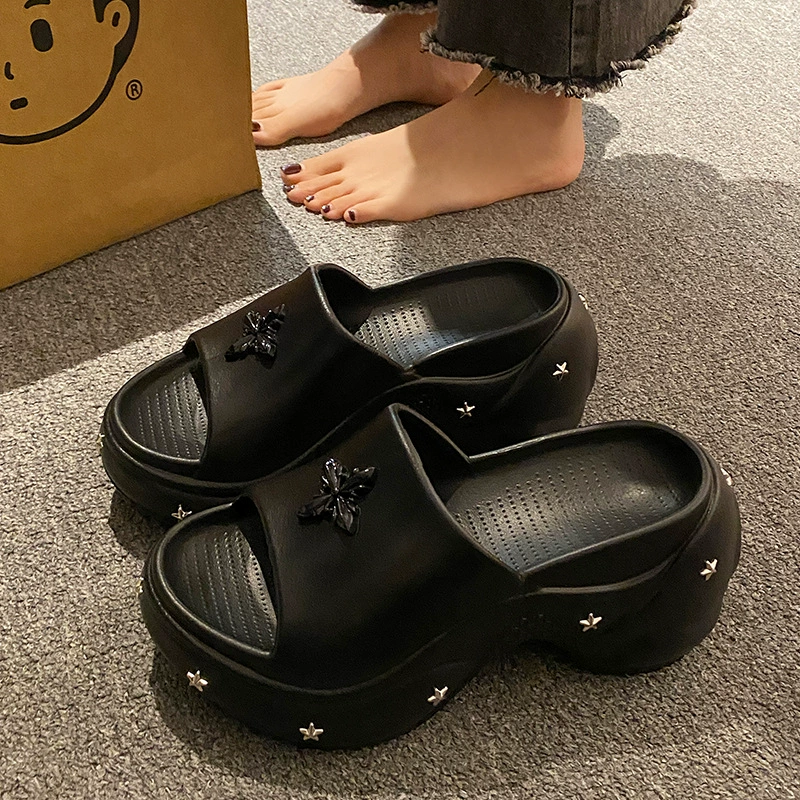 Y2K Punk тапочки женский летний новый 9 см толстая подошва увеличить нескользящие и вонючие крестоцветные пляжные холодные тапочки