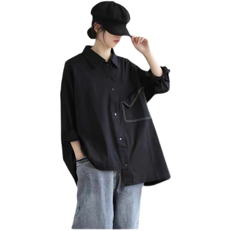Solid shirt, autumn, for plus size ladies