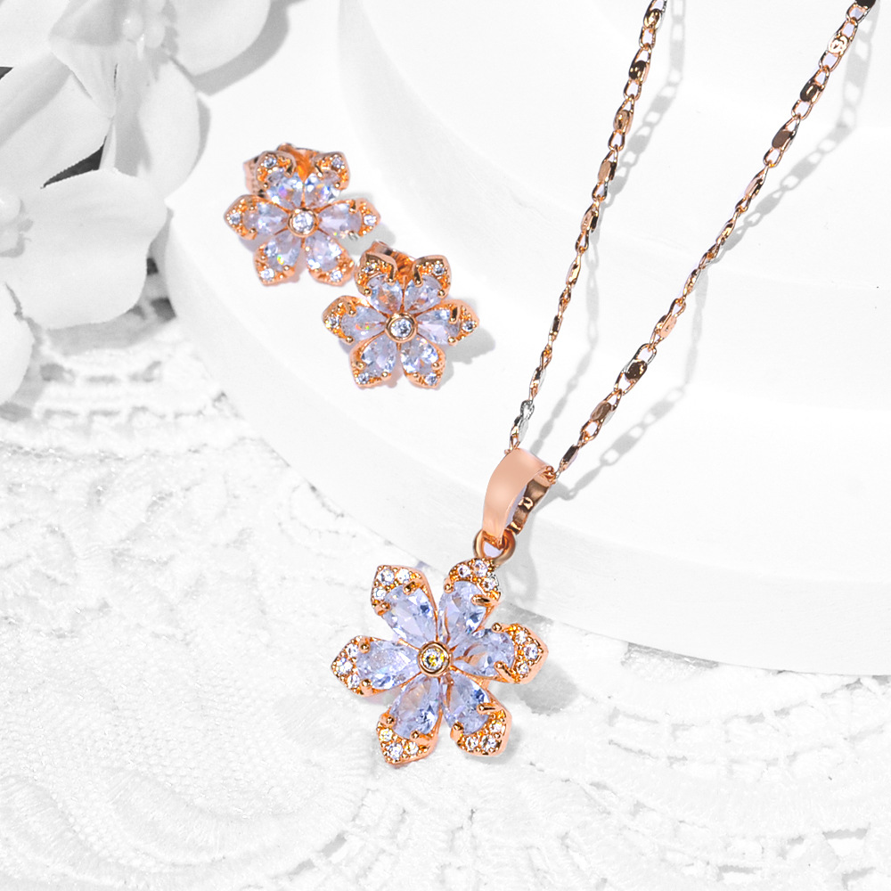 Nuevas opciones transfronterizas de diseño de moda de cobre de zinc pendientes de piedra collar conjunto de joyas pendientes de joyas de mujer