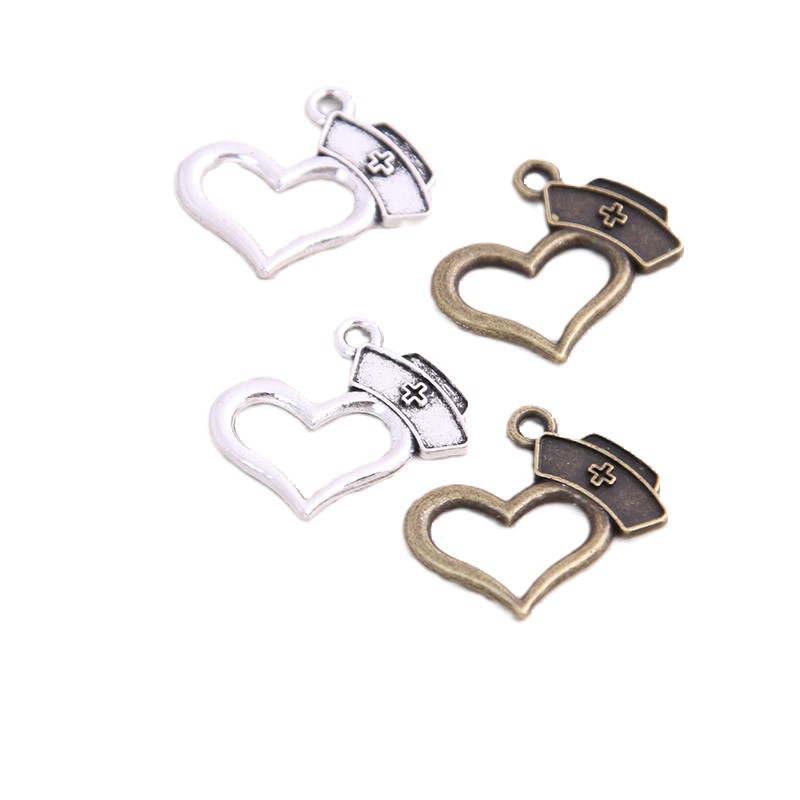 2色爱心医疗护士帽吊坠20*22mm爆款diy合金 医疗器械魅力饰品配件