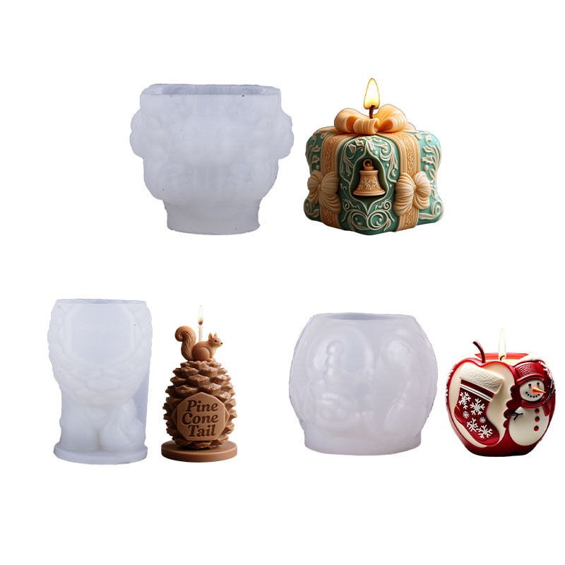 Sanxin クリスマスシリーズ香りキャンドルシリコンモールド DIY クリスマス雰囲気装飾品アップル立体研削ツール|undefined