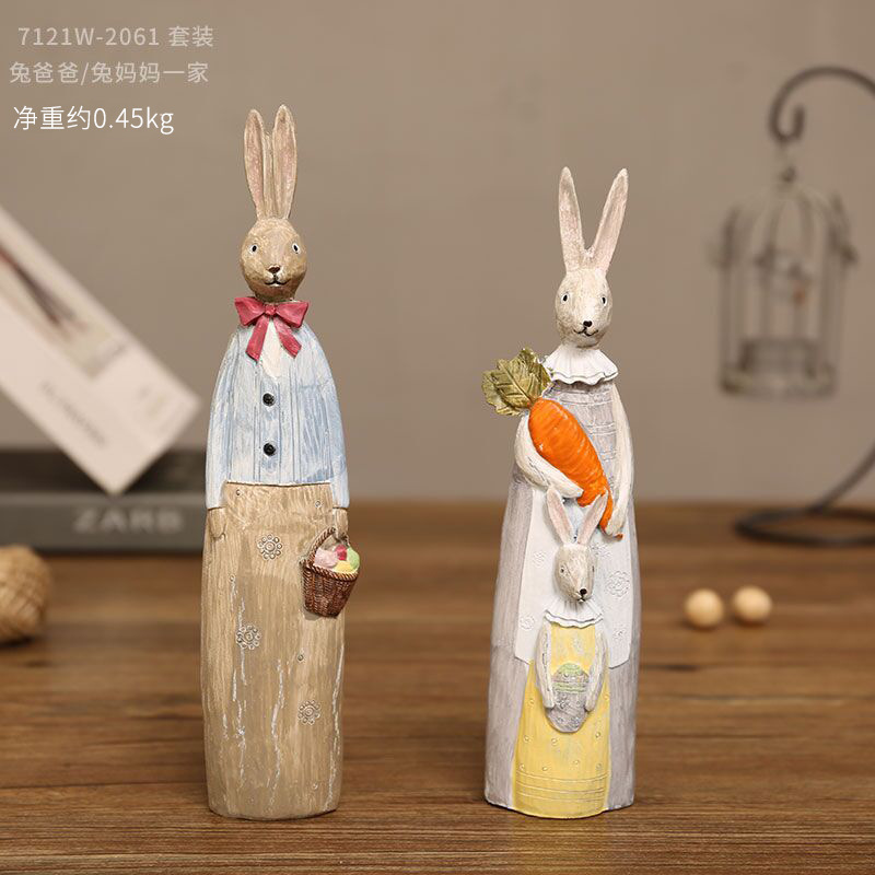 나무 조각 연인 토끼 세트
