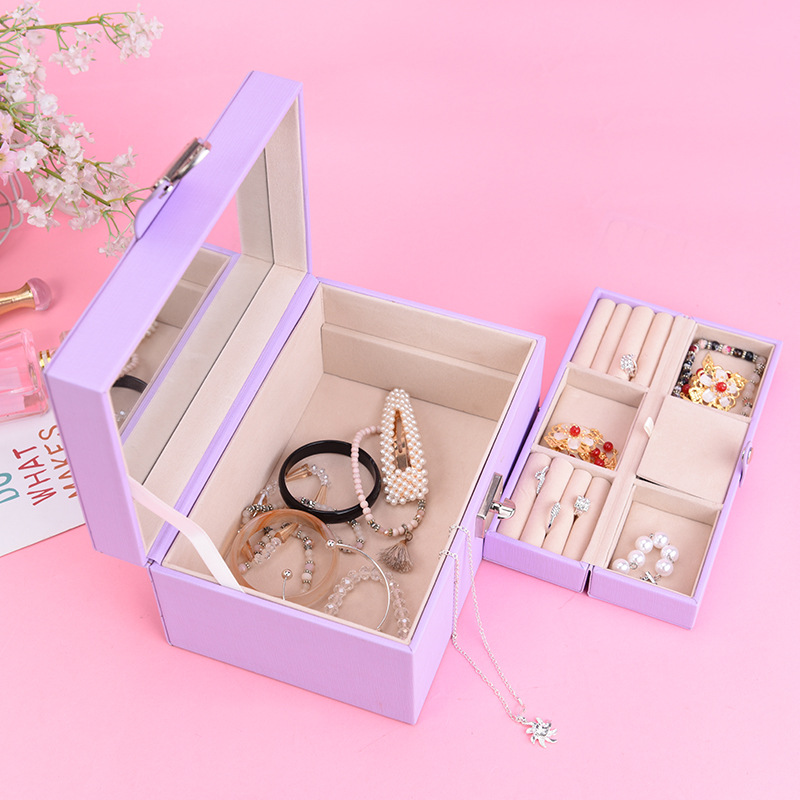 跨境现货首饰展示盒 珠宝饰品盒 pu大容量戒指耳钉收纳饰品化妆盒