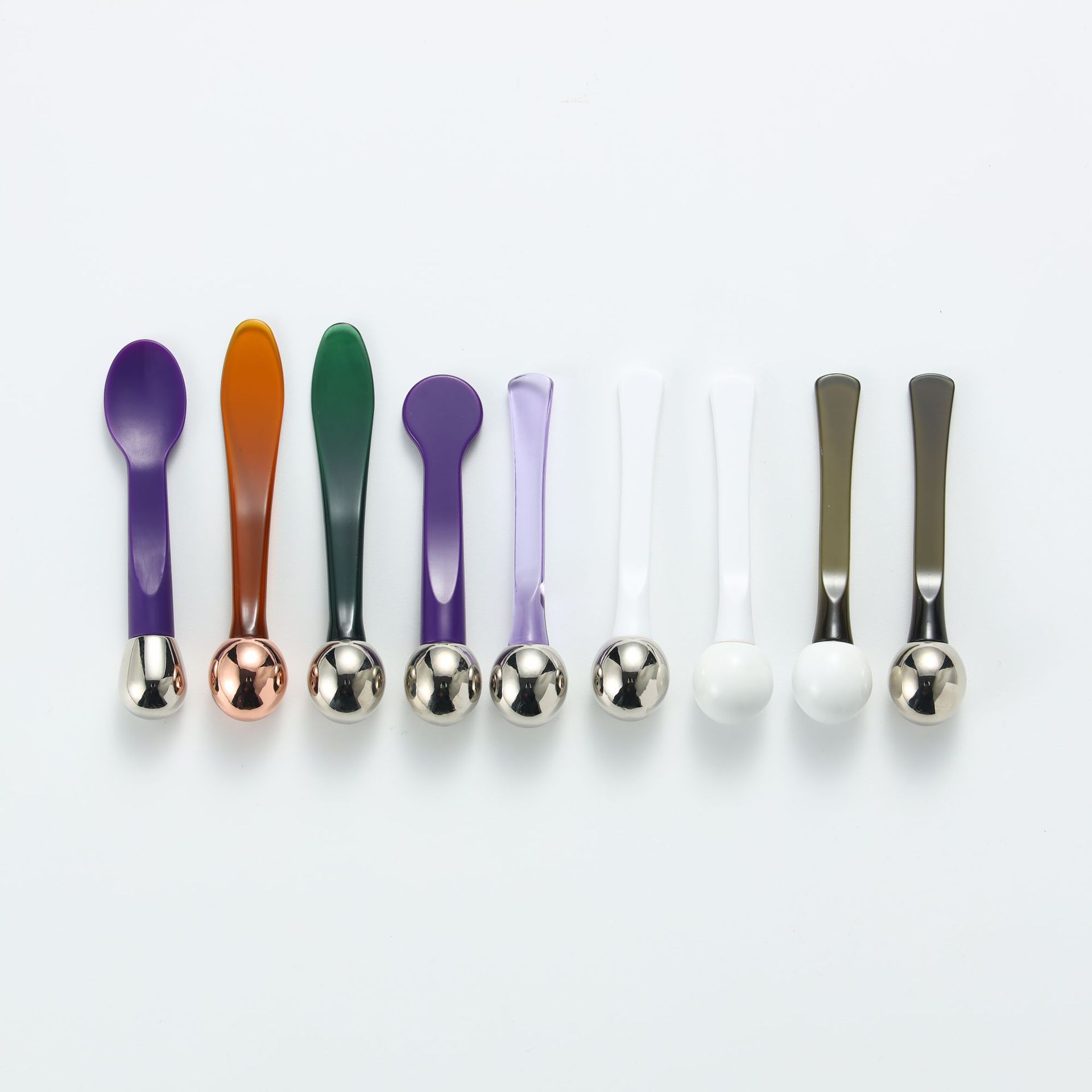 Stick masajeador para ojos con cabeza metálica y mango de plástico, aplicador de crema facial y esencia, herramienta de belleza