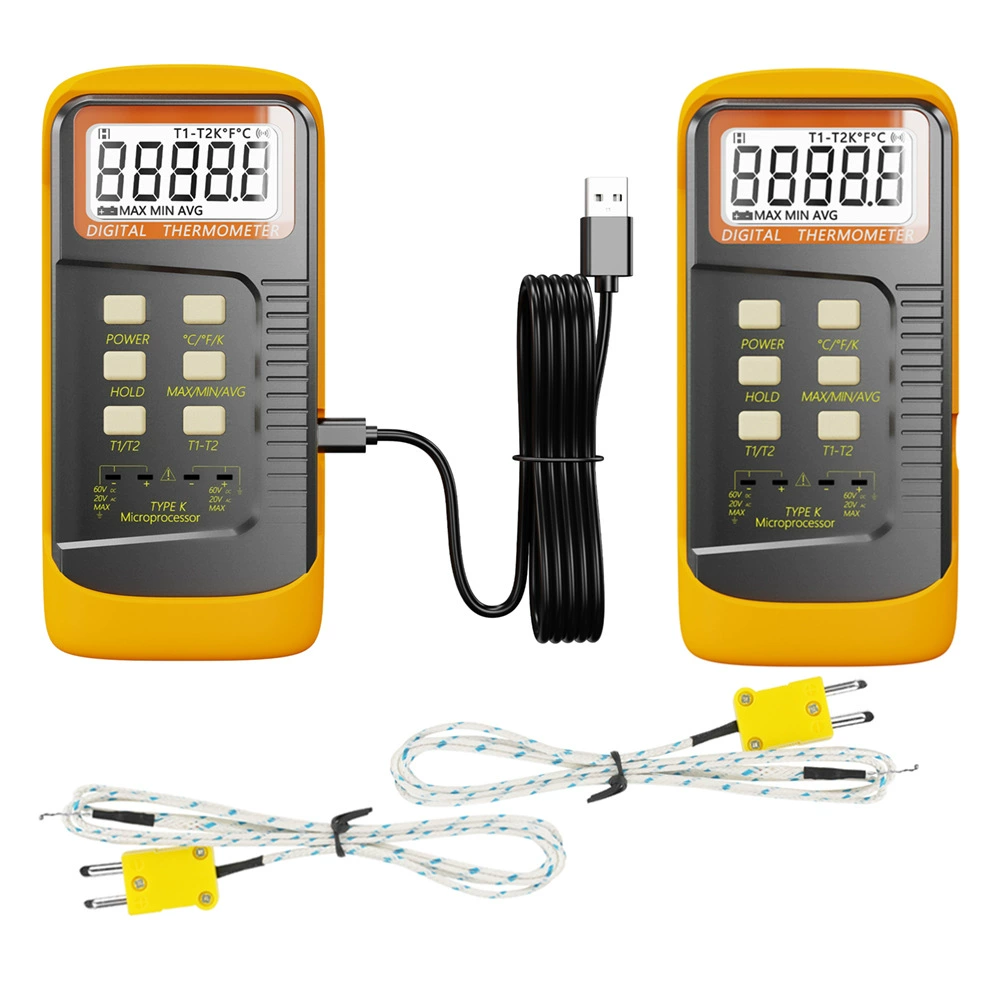 Измеритель температуры термопары типа K двухканальный металлический зонд зарядный термометр контактный термометр