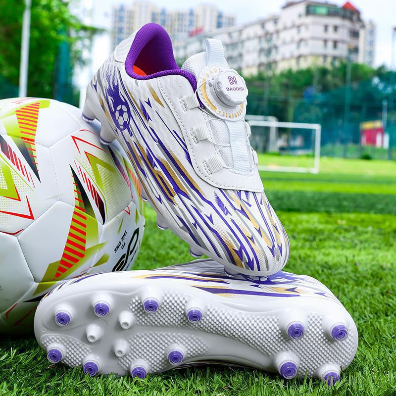 Zapatillas de Fútbol Infantil con Botón Giratorio de Cuero y TPR para Terreno Firme