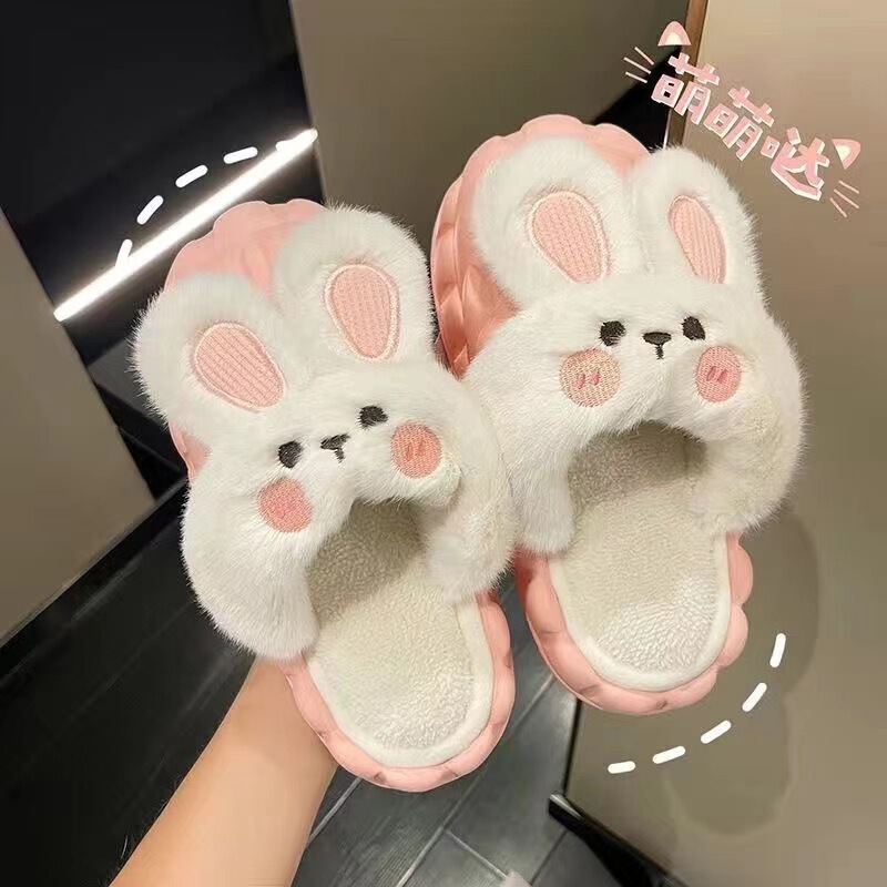 Cute rabbit-themed cotton slippers for women, perfect for autumn and winter, featuring warm, fleece-lined, thick soles, non-slip design, and a removable, soft insole, ideal for indoor use Cute rabbit-themed cotton slippers for women, perfect for autumn and winter, featuring warm, fleece-lined, thick soles, non-slip design, and a removable, soft insole, ideal for indoor use