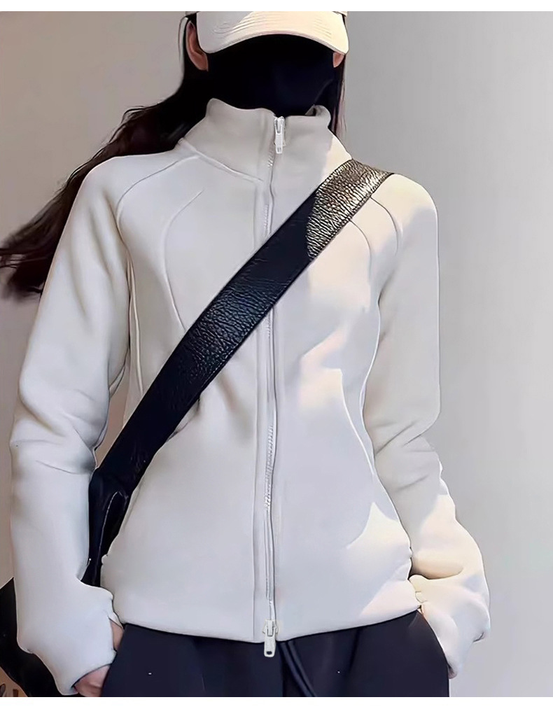 Double Pull-up Collar Yoga Jacket, Fleece Thickened Slim-fit Sports Top, Fitness Clothes For Women_desvips.com