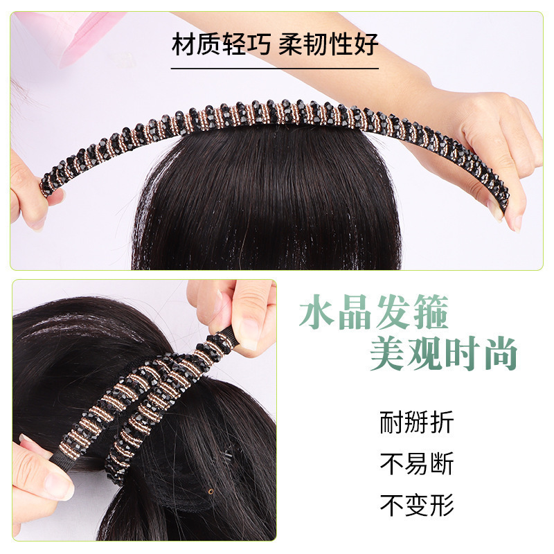かつら、ラインストーン付きヘアバンド、前髪一体型、女性用、リアルな人工毛、増毛、自然な前髪、白髪隠し、頭頂部補充ヘア|undefined