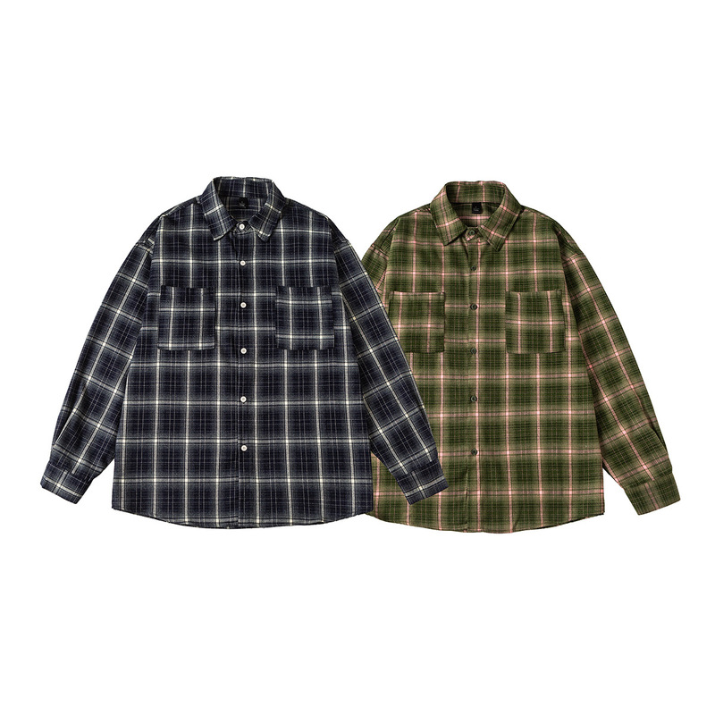 North Boundary Men's Clothing American Trendy Brand 2025 Autumn New Retro Plaid Long-Sleeved Shirt Men's Casual Shirt Jacket