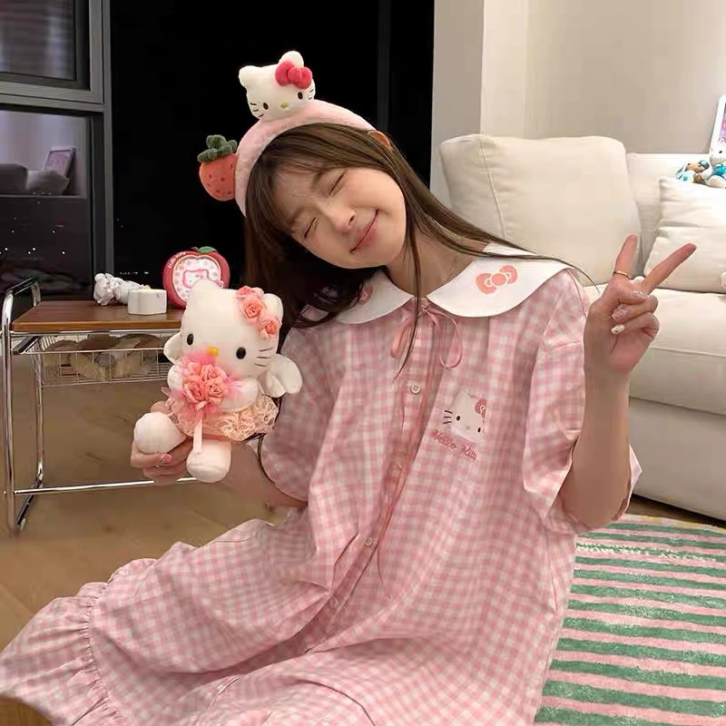Hello Kitty, кукла, летний пижамный костюм, длинная юбка, кардиган, платье, интернет-знаменитость, воротничок куклы, с коротким рукавом