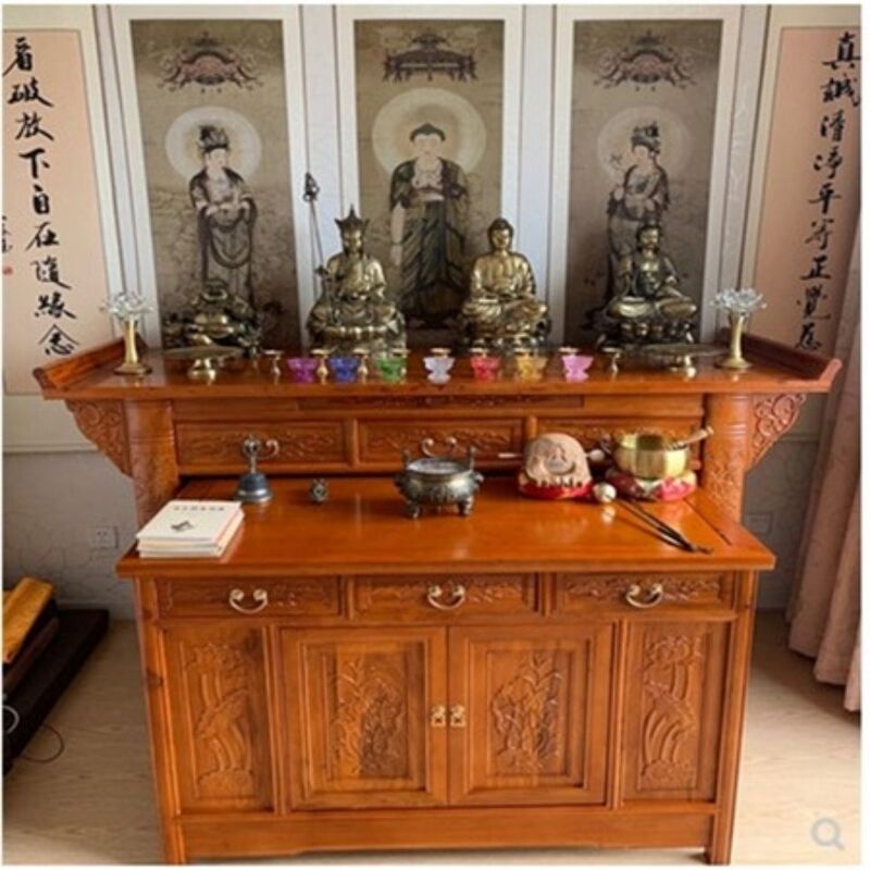 Solid Wood Offering Table Set for Home Use, Buddhist Altar, Incense Table, Temple Altar, Offering Table Two-Piece Set