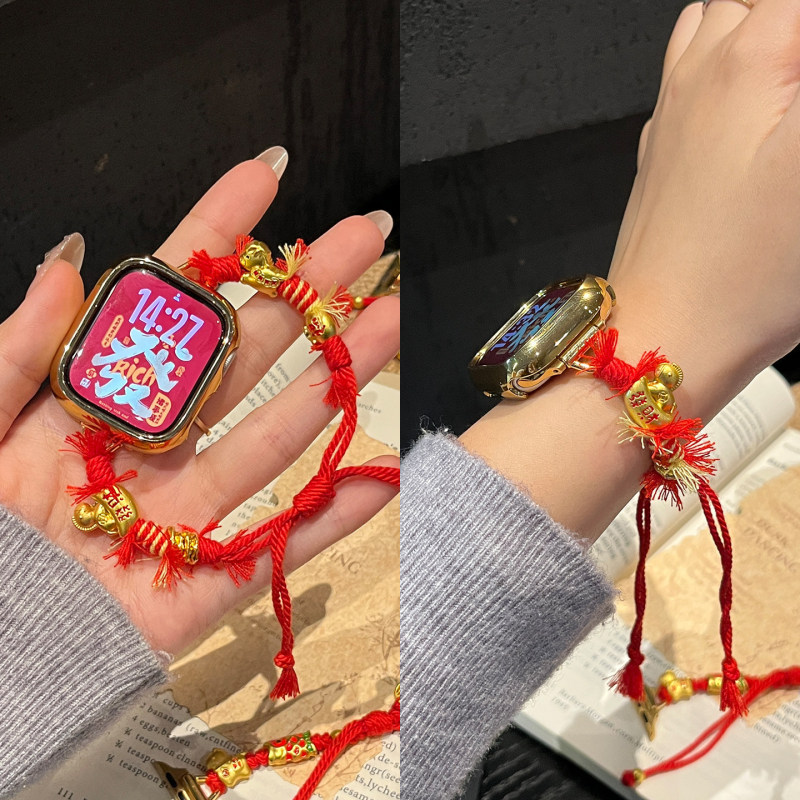 [New Year Red String] Suitable for Apple S11 Watch Iwatch10 New Product Applewatch9 Beaded Wristband
