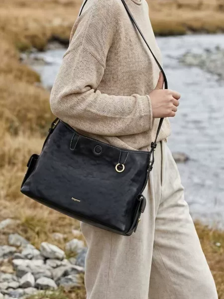 Songshanxia Youshanshi Series Hobo Bag Vegetable-Tanned Leather Large Capacity Single Shoulder Crossbody Laptop Bag for Women