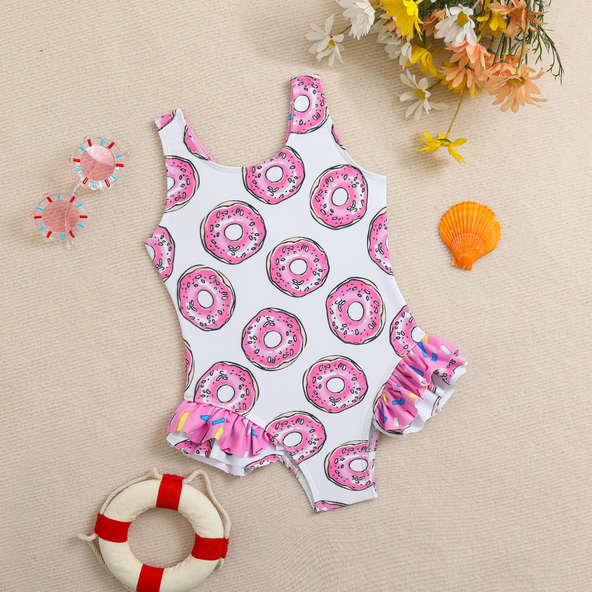 2025 New Cross-Border Baby Girl Triangle One-Piece Swimsuit Children's Foreign Trade Amazon One-Piece Printed Swimsuit Xingcheng