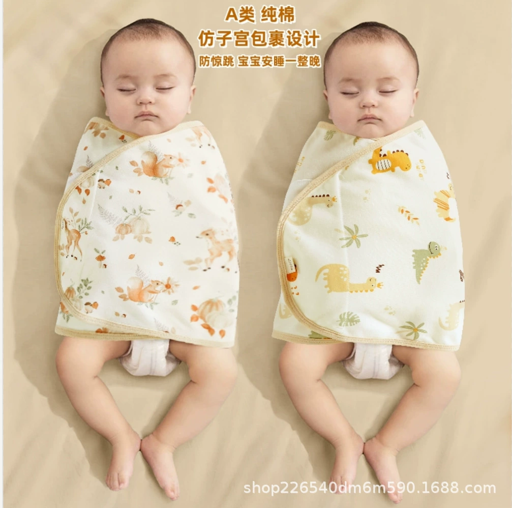 Спальный мешок для новорожденных с защитой от вздрагивания, тонкий хлопковый пеленальный мешок для весны и осени, спальное средство для укачивания младенцев, предотвращающее простуду.