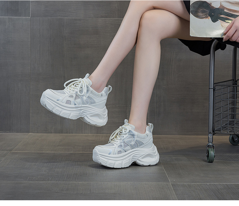 Giày sneaker dad đế dày nữ lưới thoáng khí tăng chiều cao đính đá — M2833 màu be, M2833 màu bạc chi tiết 21