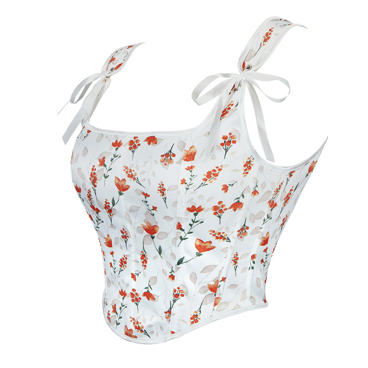 Flor blanca fresca francesa impresión cinturón de hombro para el pecho de la corte top Amazon
