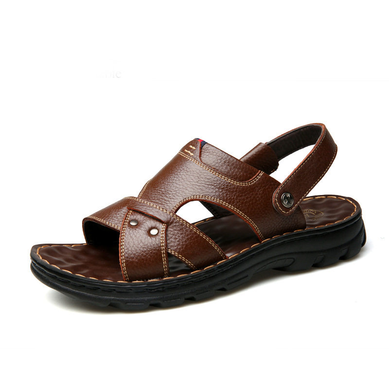 Dép sandal nam da bò thật hở ngón đế mềm chống trượt kiểu mới mùa hè — 10321-J màu nâu, 10321-J màu đen