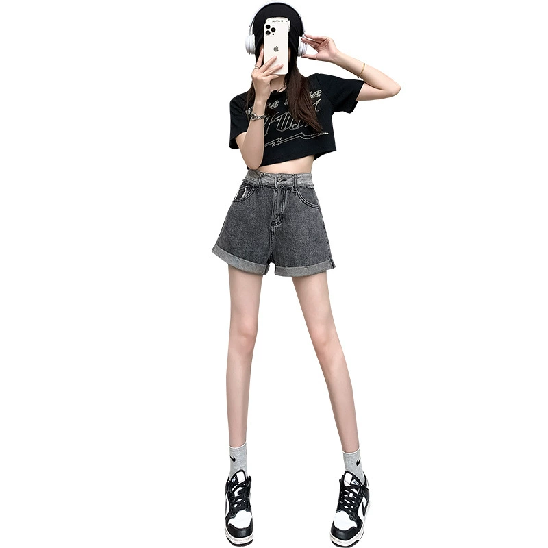 П spring trousers, summer jeans, shorts, European style, high waist, fitted
