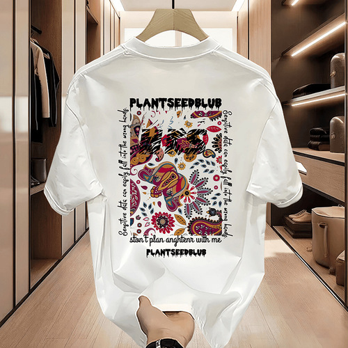 2025 Summer Men's Pure Cotton Short-Sleeve T-Shirt Trendy Streetwear Casual Sporty Versatile T-Shirt for Youth