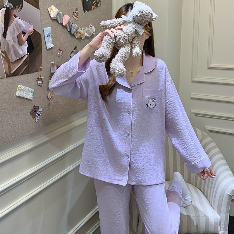 Al por mayor transfronterizo nuevo pijama de algodón nublado de primavera y otoño para mujeres pantalones de manga larga lindos dormitorios de estudiantes se pueden usar ropa de hogar