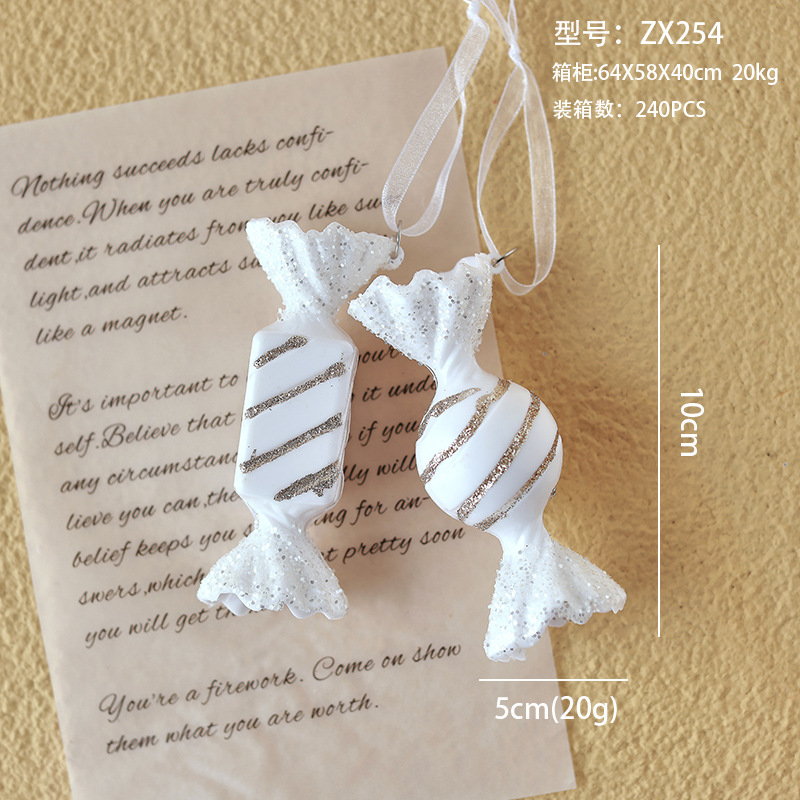 Nuevo colgante de acrílico de Navidad blanco transfronterizo, copos de nieve en polvo de brillo, paquete de regalo de árbol de Navidad de mariposa, colgante de caramelo pequeño