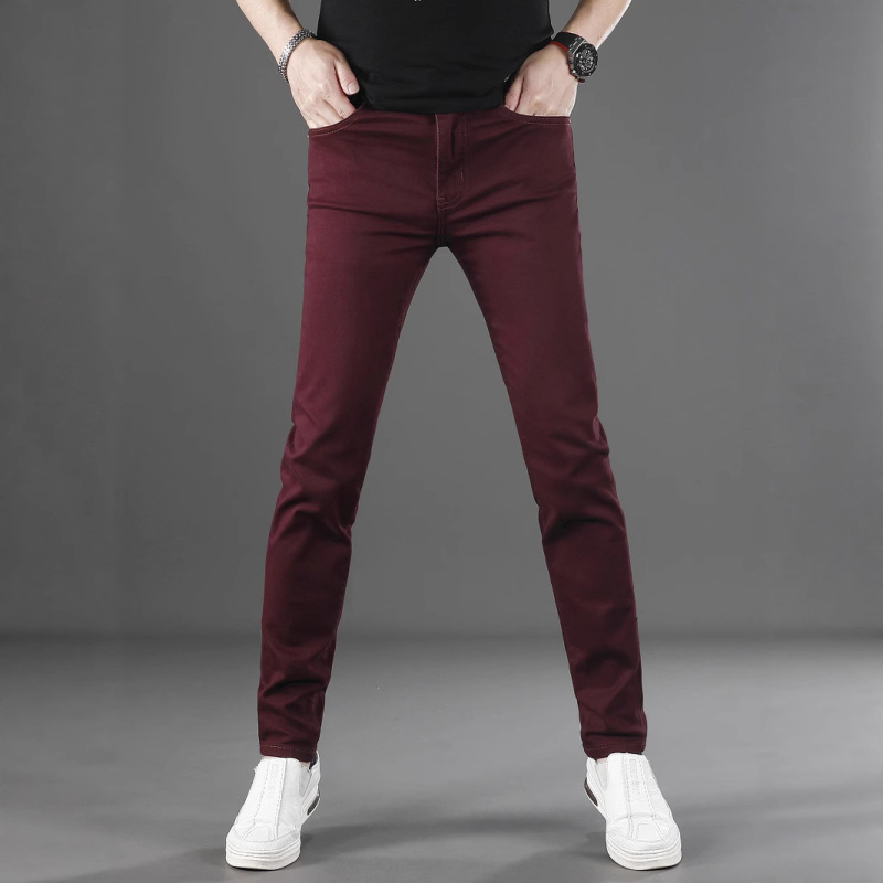 Summer Burgundy Pants Men's Casual Pants Jeans Men's 2025 New Slim Fit Small Feet Stretch Men's Pants Summer Burgundy Pants Men's Casual Pants Jeans Men's 2025 New Slim Fit Small Feet Stretch Men's Pants
