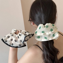 韩系优雅雪纺波点大肠发圈法式扎马尾发圈高级感大号头花发饰女