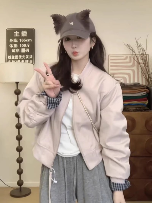 短款袖口拼接棒球服外套女2025春季新款韩版时尚休闲气质夹克上衣|undefined