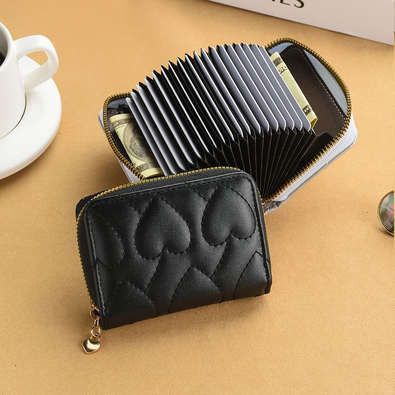 La textura es absolutamente ~ Tarjeta de billetera de amor multifuncional para mujer nueva posición de tarjeta multi-anti-desmagnetización de gran capacidad exquisita gama alta y compacta