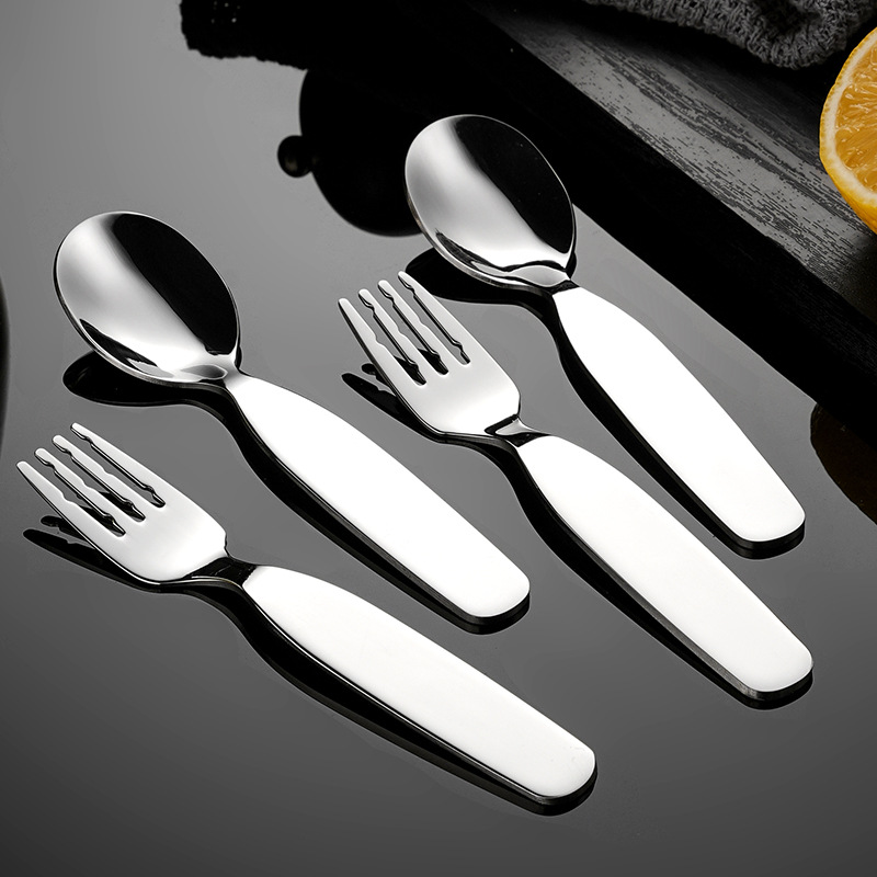 304 Stainless Steel Children's And Fork, Thickened For Home Use, Baby Feeding Sp, Toddler Tableware, Dessert Round_voghion.com