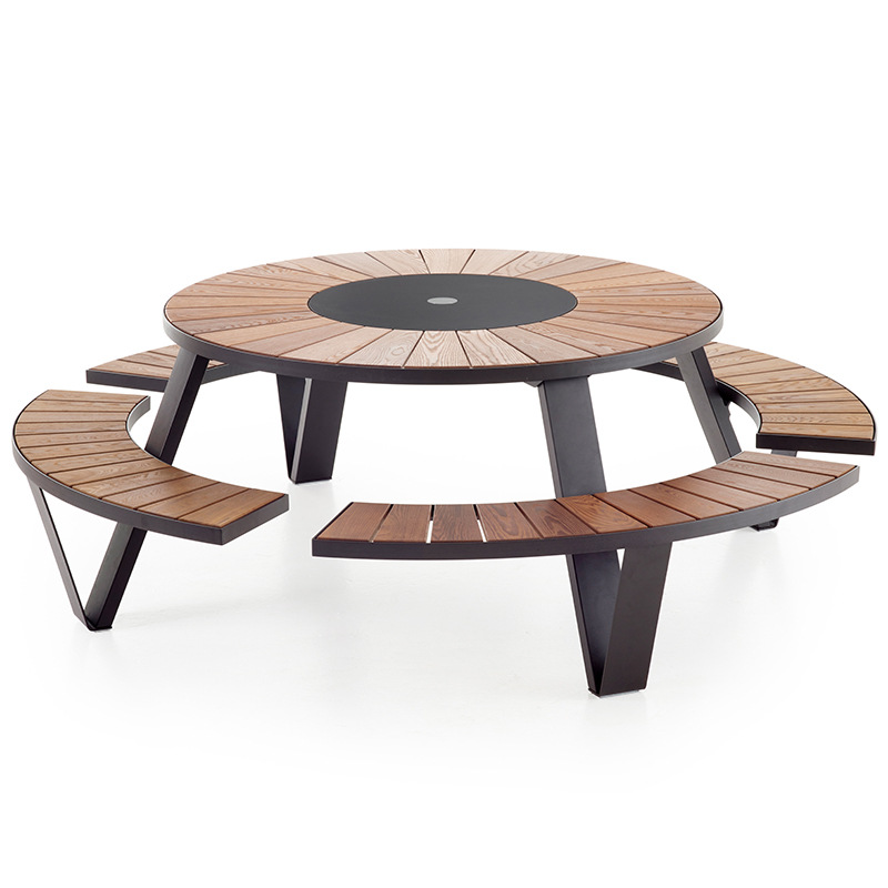 Hotel público al aire libre jardín Muebles de aleación de aluminio Silla de comedor Patio al aire libre de una sola pieza de mesa y silla combinación de cafetería titular de la tarjeta image 6