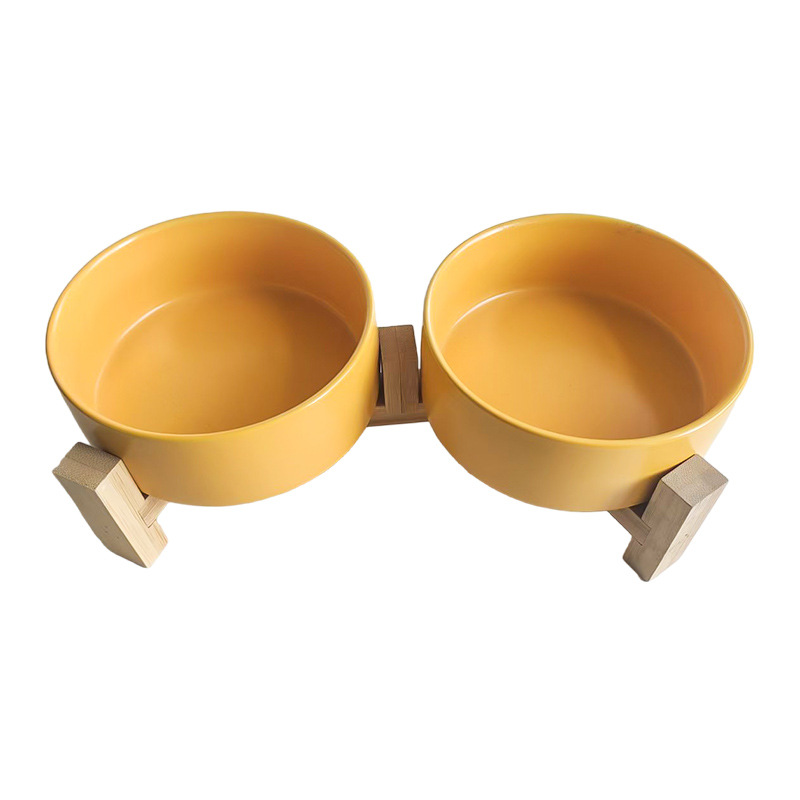 Mascota perro comida tazón gato tazón de cerámica gato tazón aumento de bambú marco protección columna cervical beber tazón anti-golpe