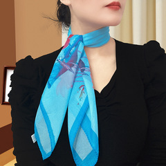 New printed small square scarf pastoral silk scarf 60CM chiffon all-match silk scarf small scarf bag turban manufacturer wholesale