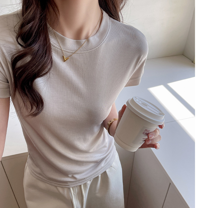Korean-Style High-End Lyocell Tencel Short-Sleeve T-Shirt for Women, Summer Thin and Cool, Round-Neck Inner Wear Top, Regular Shoulder Base Shirt Korean-Style High-End Lyocell Tencel Short-Sleeve T-Shirt for Women, Summer Thin and Cool, Round-Neck Inner Wear Top, Regular Shoulder Base Shirt