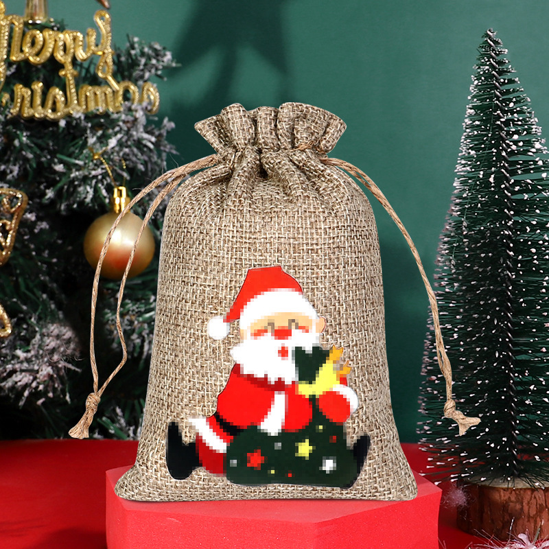 Transfronteriza nueva bolsa de lino de Navidad al por mayor bolsa de embalaje de caramelo con cordón decoraciones de Navidad bolsa de almacenamiento con cordón