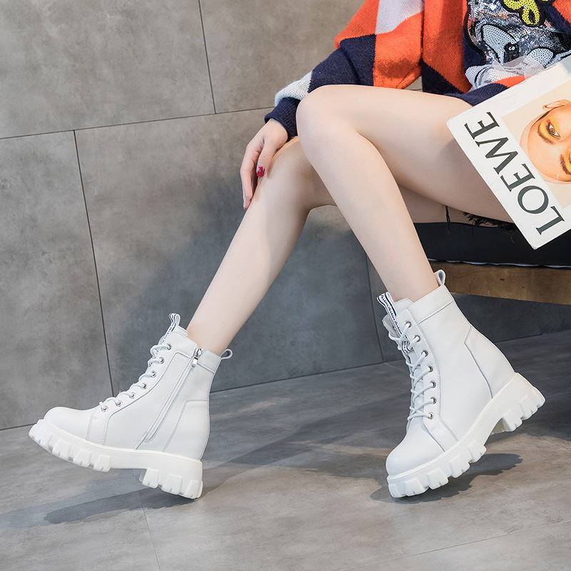 2025 Autumn New Genuine Leather Martin Boots for Women Korean Style Thick Sole Inner Heightening Casual Side Zipper Small Size Women's Boots