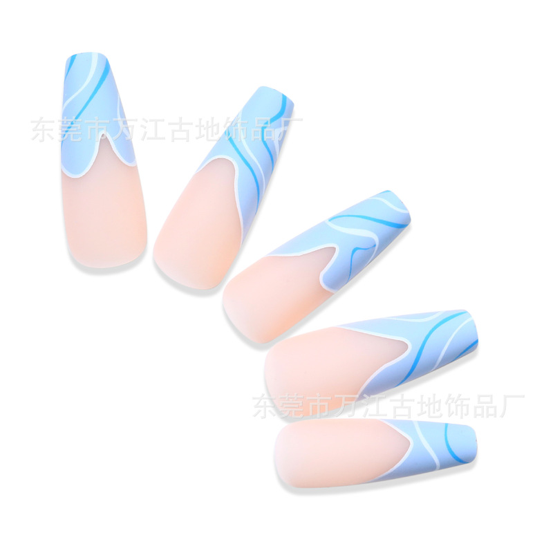 Fake Nail Producer Long Ballet Nails Adult Fake Nails Printed with French Lines