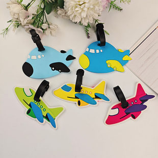 Cartoon airplane, protective suitcase PVC from soft rubber, luggage tag, new collection