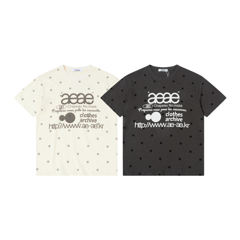 Korean Trendy Brand Aeae Short-Sleeved Song Yi Jennie Same Style Letter Print Loose Cotton Round Neck Polka Dot T-Shirt Top