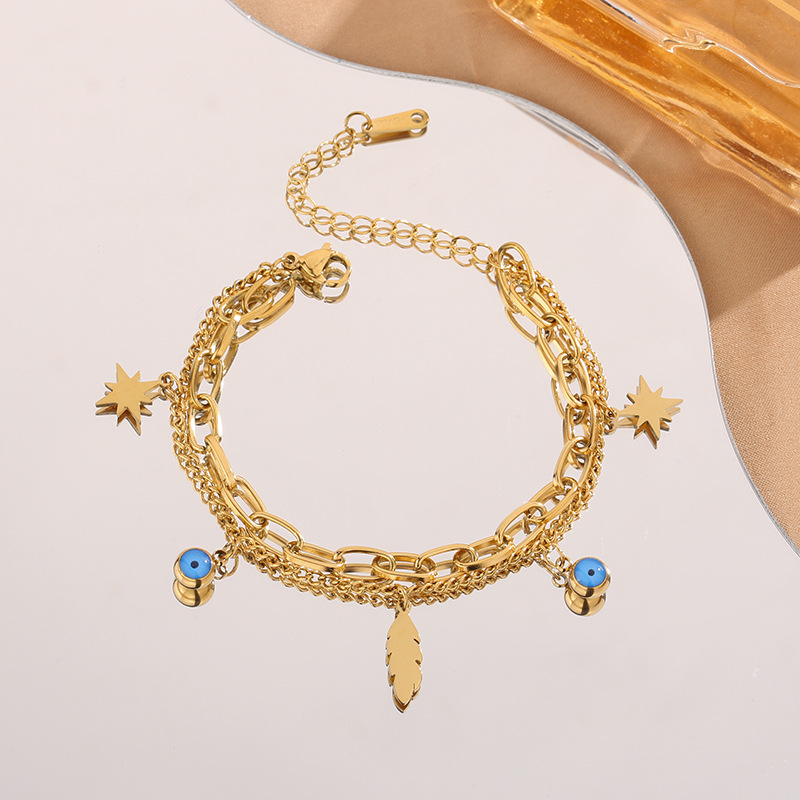 Transfronterizo al por mayor AliExpress nuevo ojo 2023 pulsera de acero inoxidable chapado en oro 18K fabricante de joyas